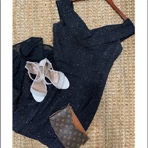 Black floor length off the shoulder dress